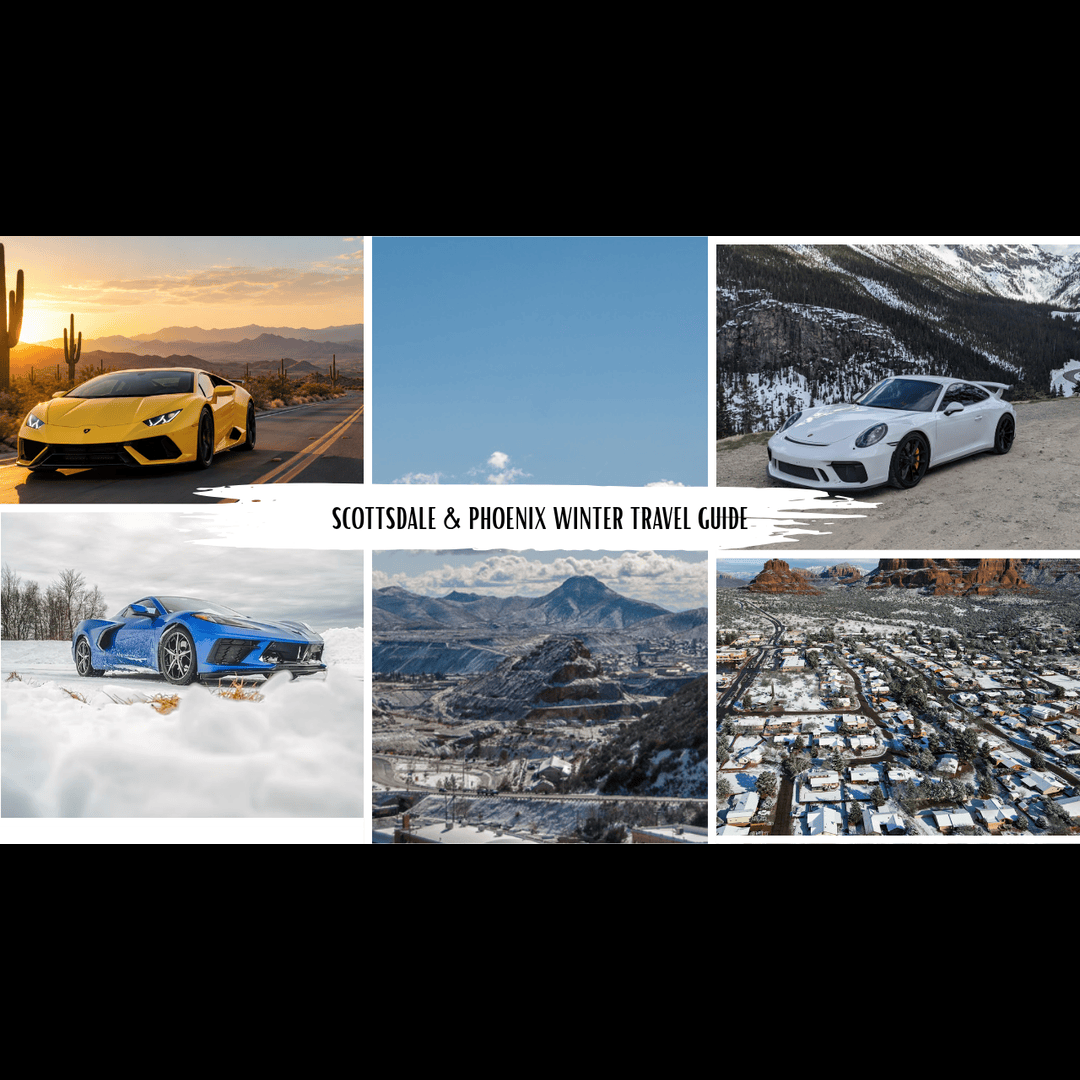 Luxury cars on scenic winter roads in Scottsdale and Phoenix.